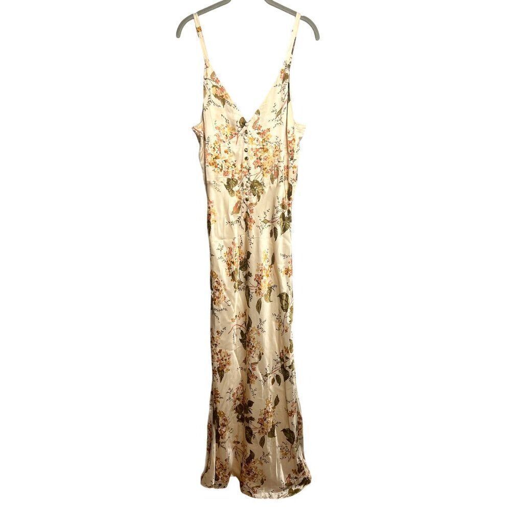 Reformation Esa Silk Dress Size 8 Bella Tan Floral‎ Maxi V Neck Gown - Picture 5 of 10